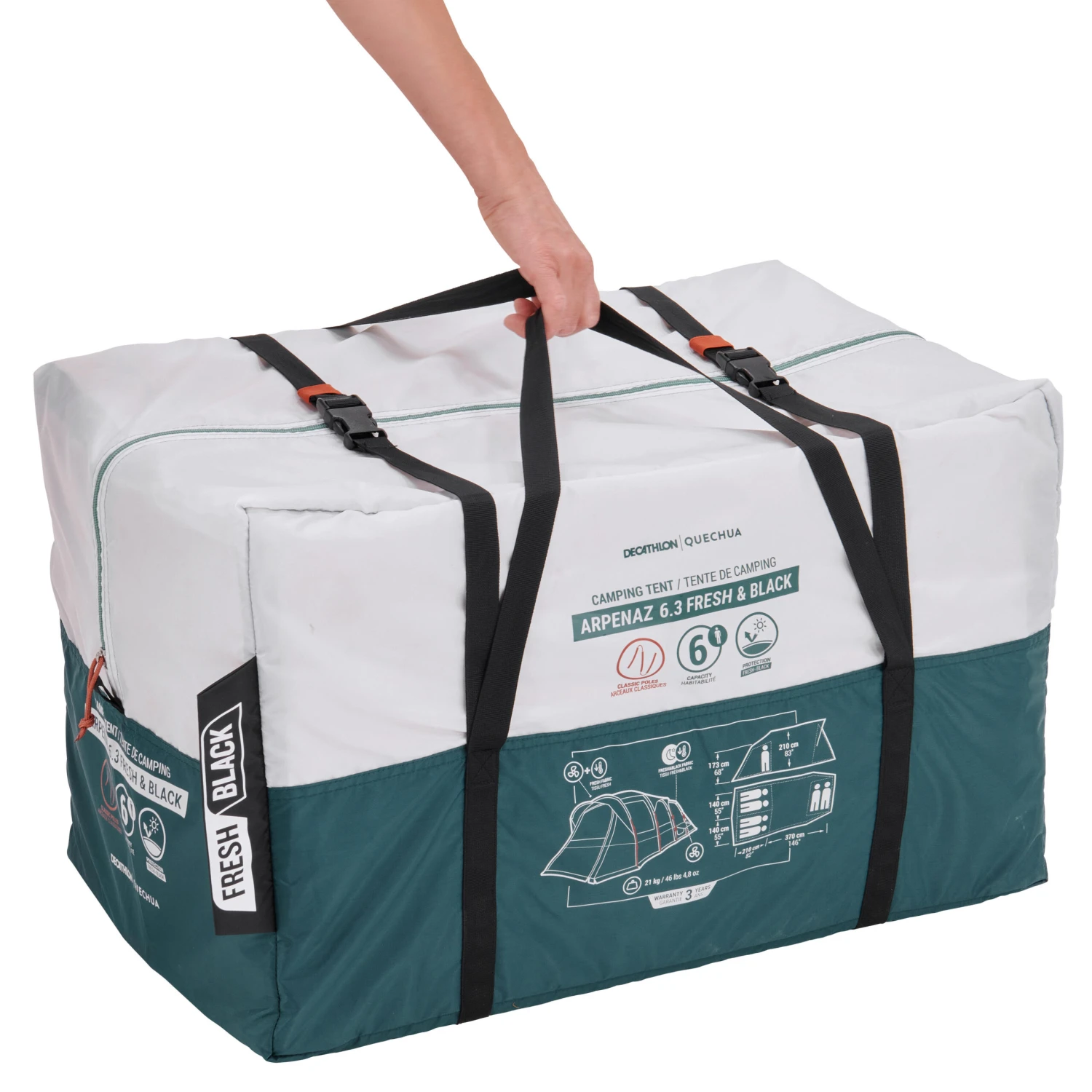 Quechua 6 Man Blackout Tent With Poles - Arpenaz 6.3 F&B - Image 4