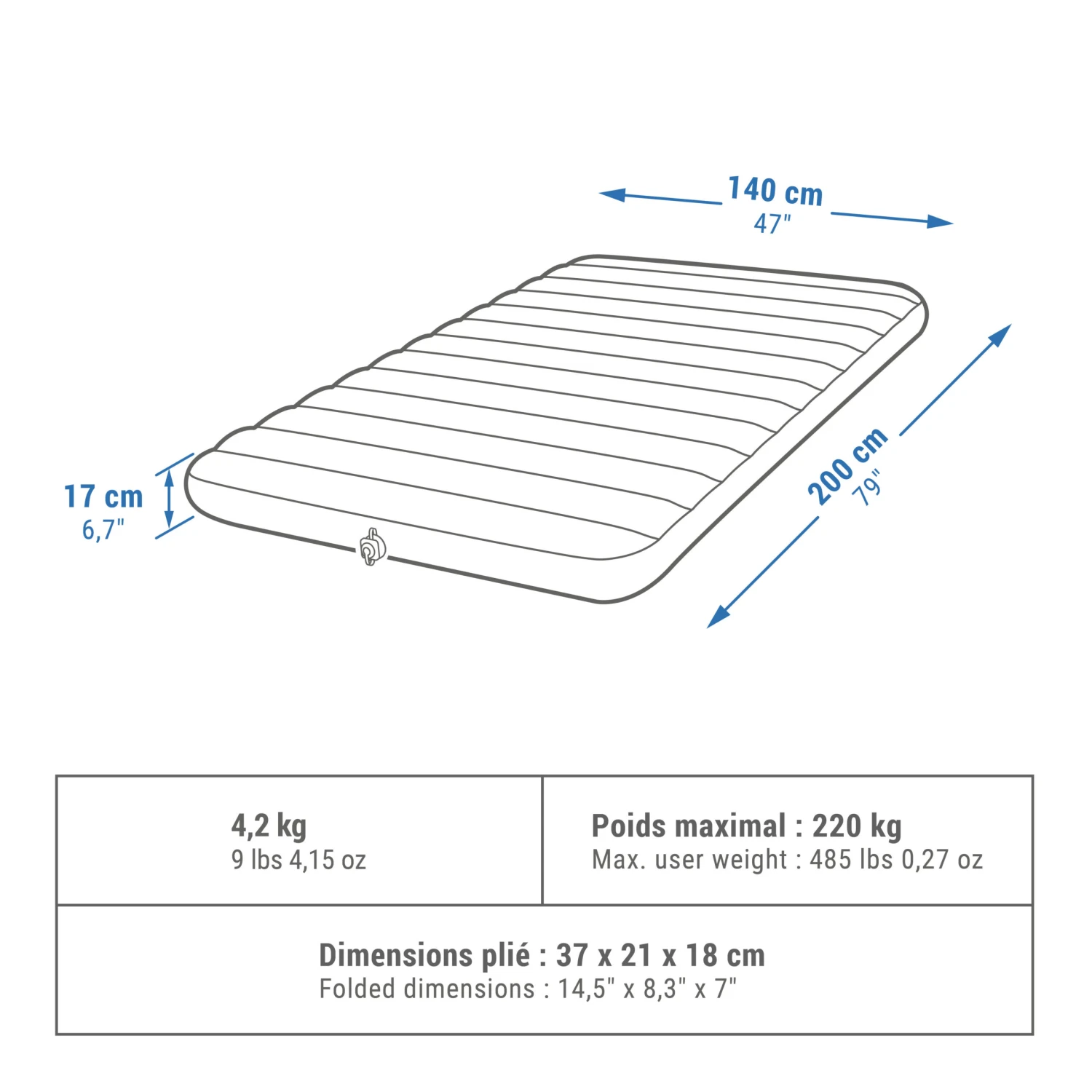 Quechua Inflatable Camping Mattress Air Comfort 140 Cm 2 People - Image 2